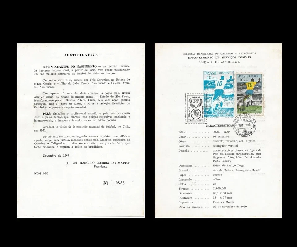 Pelé Brazil Soccer 1969 Edson Arantes - 1000 Gol - Edital - Stamp Issue - Image 3 of 4