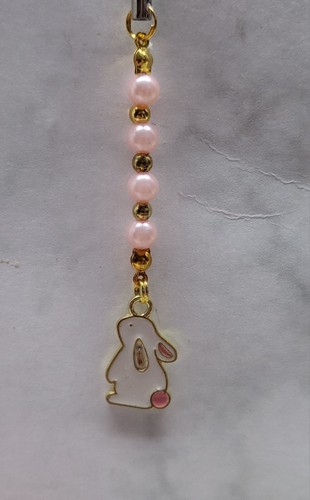mobile phone charm rabbit pink and gold