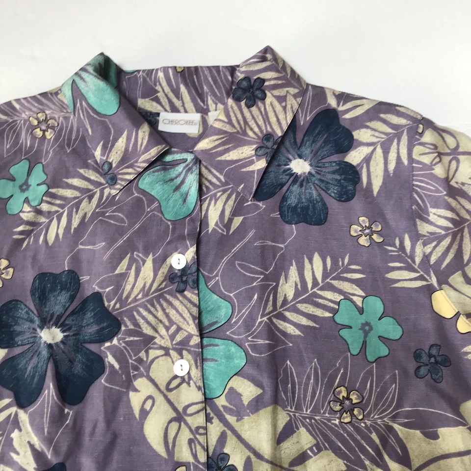 Camisa De Colección Años 90 Para Mujer Grande Tropical Hawaiana Seda Lino Resort Cuello Lazo Foto 3 de 4