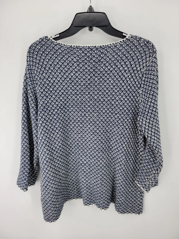 Norm Thompson 毛衣女式大号蓝色白色纹理大圆领套衫 — 第 2/4 张图片