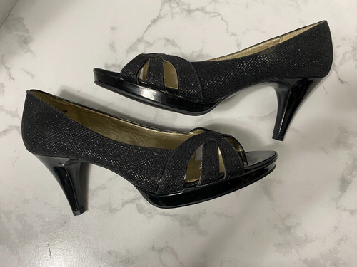 Bandolino Mabele Open Toe Pumps Black Sparkle Dress Shoes Size 10M - Picture 6 of 19