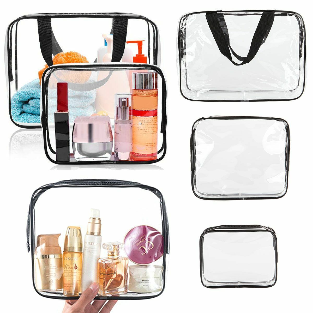 3PCS Travel Transparent Cosmetic Makeup Storage Bag Toiletry Organizer S+M+L