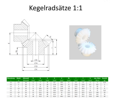 Kegelräder Modul 0,5-3,5 aus POM 1 Satz = 2x Kunststoff Kegelrad Übersetzung 1:1