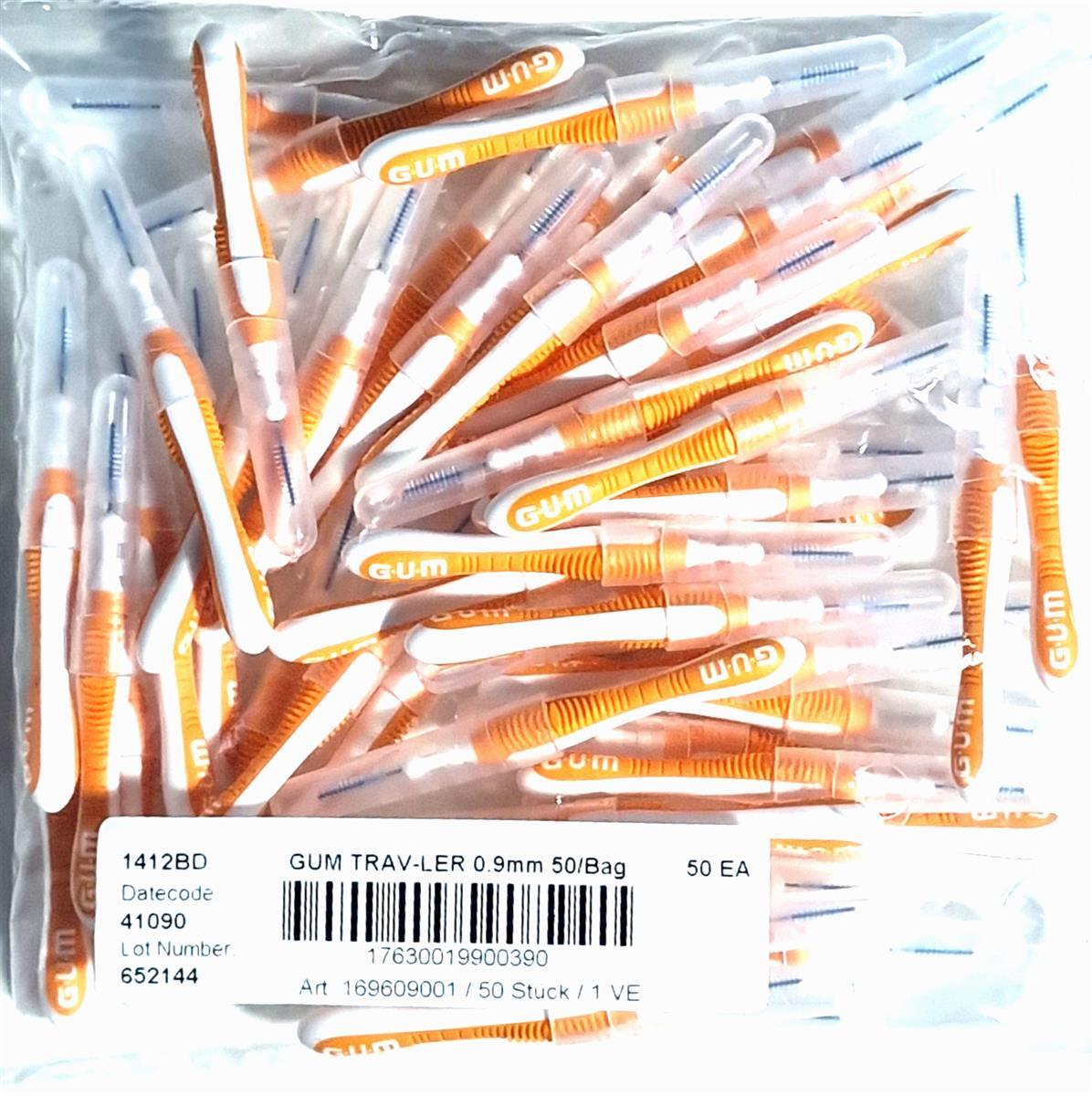 GUM Trav-ler Interdentalbürsten orange 0,9mm - 50 Stück Zahnzwischenraumbürste