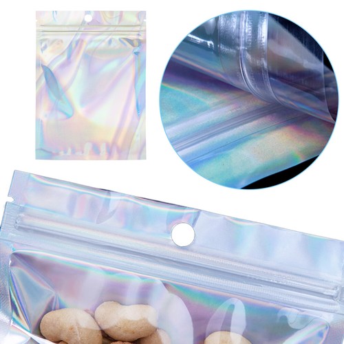 100PCS Holographic Rainbow Zip Lock Bags Clear Zip Seal Mylar Bags Foil Pouches - Picture 12 of 16