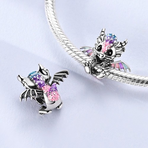 MULA Fine 925 Sterling Silver Cute Dragon DIY Charm For Women Bracelet Jewelry - Picture 4 of 6