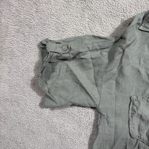Zara Top Womens Extra Small Green Button-Up Open Collar Short Sleeve Linen Blend - Picture 8 of 13
