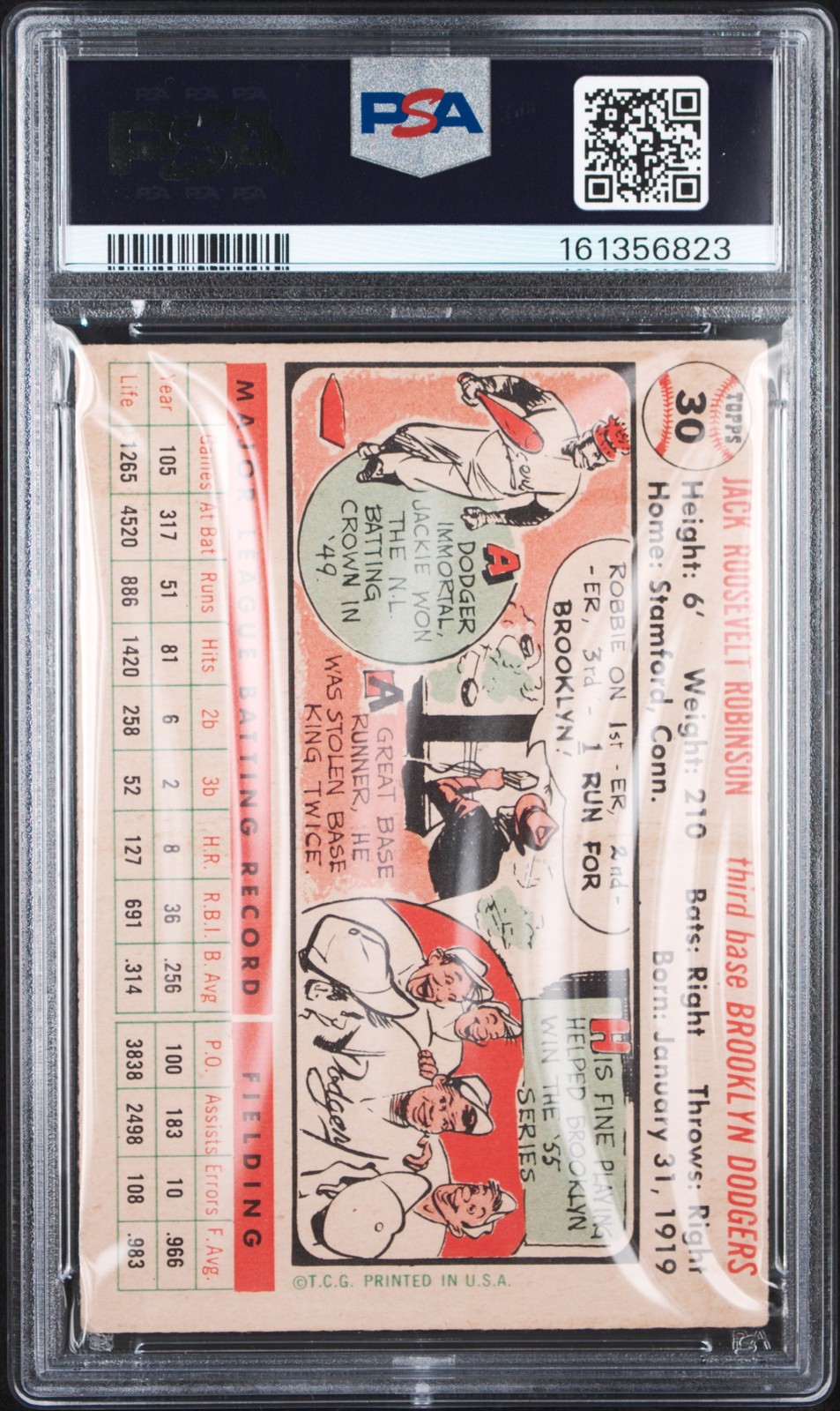 1956 TOPPS WHITE BACK #30 JACKIE ROBINSON PSA 2 view 2