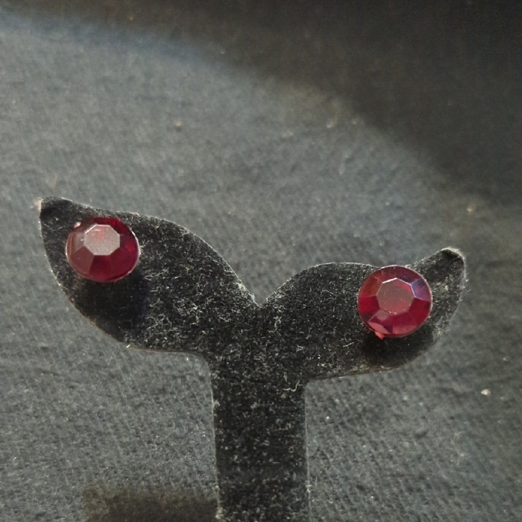 Silver Tone Red Rhinestone Stud Statement Earrings - image 1