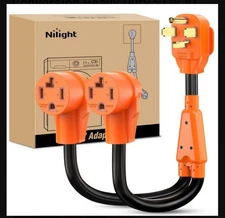 4 Prong Dryer Y Splitter 30 Amp NEMA 14-30P to 2x 14-30R Power Cord Connector...