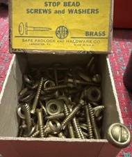 Brass Stop Bead Screw & Washer Round Head Slotted 1-1/4” no. 8 USA 🇺🇸 NOS 10pc