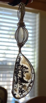 Plume Agate Handmade Wire Wrapped Pendant