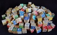 Lot of 125 Wood Alphabet Building Blocks Wooden Letters Numbers 1-1/8