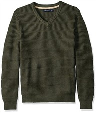Nautica Mens Knit V-Neck Pullover Sweater, Green, Small