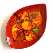 Poole Pottery Red Delphis Teardrop Dish, Shape 91- Mid-Century Modern Ceramic