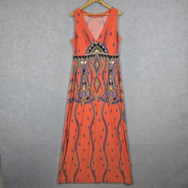Leona Edmiston Ruby Dress Womens Size 3 / 14 Colourful Hippie Maxi Wrap Boho