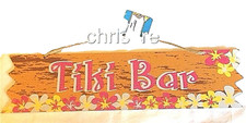 Tiki Bar Sign Luau Aloha Hawaiian Beach Wood Hibiscus Plumeria Wall Decoration
