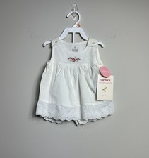 Vtg Carter  s Baby White  Pink Flowers Embroidered Dress Size 12M Eyelet Lace