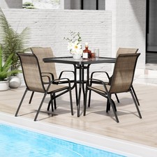 5 Piece Patio Dining Set with Square Table  4 Textilene Chairs for Outdoor