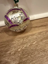 CHRISTOPHER Radko Silver, And Purple Swirl 5” Ball Christmas Ornament Vintage