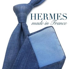 Excellent condition HERMES tie all over pattern woven print blue