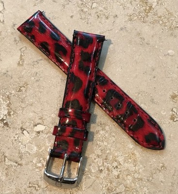   GENUINE MICHELE 18mm KENYA RED CHEETAH PATENT LEATHER Watch Band Strap