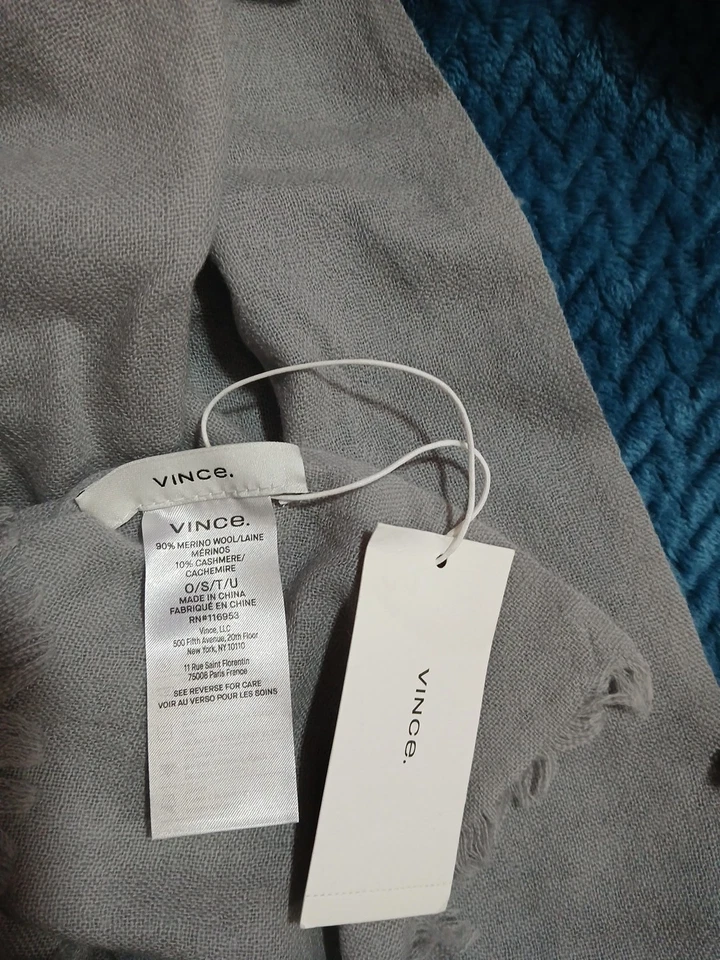 Vince Wool & Cashmere Blend Large Ombre Wrap Scarf Charcoal Gray and Light Gray - Image 2 of 3