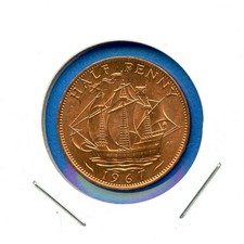 1967 English Half Penny Great Britain Elizabeth II Bronze Cent #6a England, UK