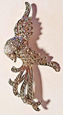 444 - Antike Brosche Versilbert Art Deco Stil Vogel im Flug 65x30mm Markasiten 