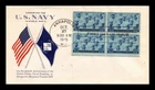 DR JIM STAMPS US COVER WWII NAVY FDC SCOTT 935 BLOCK OF 4 GRIMSLAND CACHET