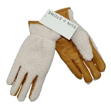 Sun + Stone Two Tone Faux Leather & Fleece Men's Gloves M NWT Dark Yellow