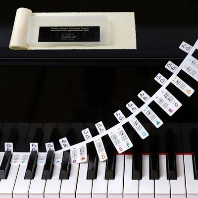 Removable Piano Stickers with Black-key Semitones,88 Keyboard Note Labels wit...