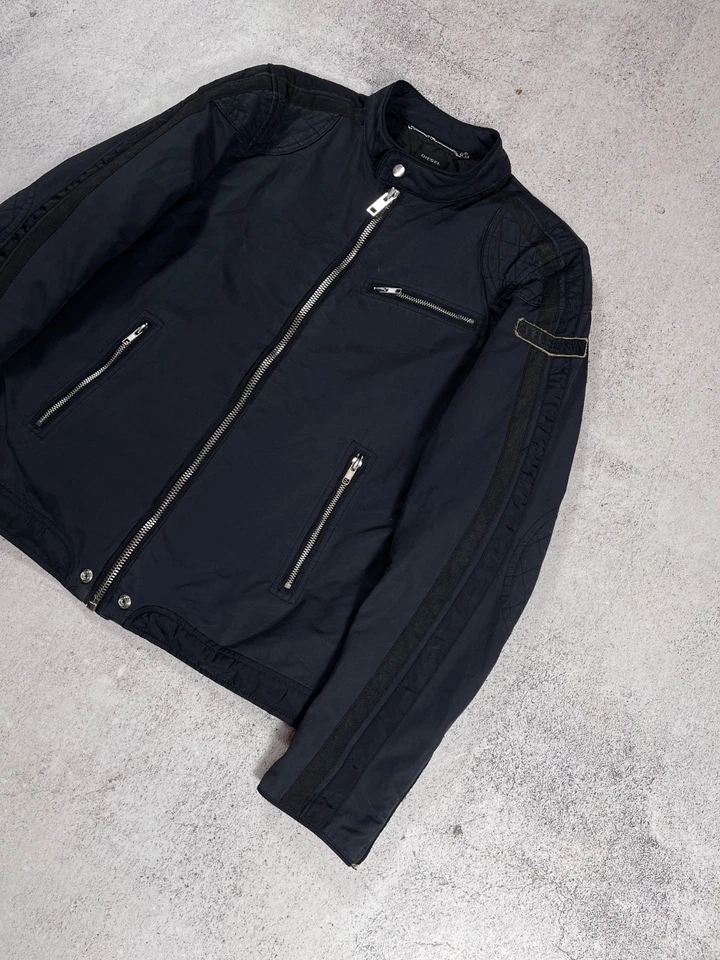 Diesel J.Ares Black Nylon Cotton Biker Zip Single Rider Jacket Motorcycle Sz M - Image 3 of 4