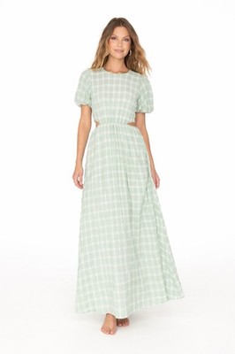 Show Me Your Mumu Eloise Maxi Dress Green Gingham Cottagecore S 