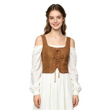 Women Victorian Waistcoat Medieval Lace Up Reversible Vest Ren Faire Vests