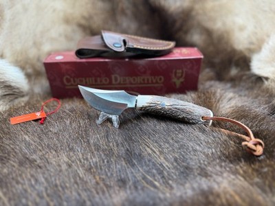 Muela Hand Crafted Teckel Knife Stag Handles With Sheath Mint In Box