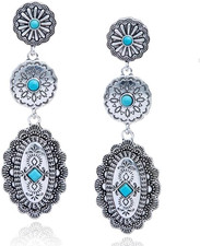 Western Turquoise Earrings for Women Boho Gold Dangle Jewelry Country Style