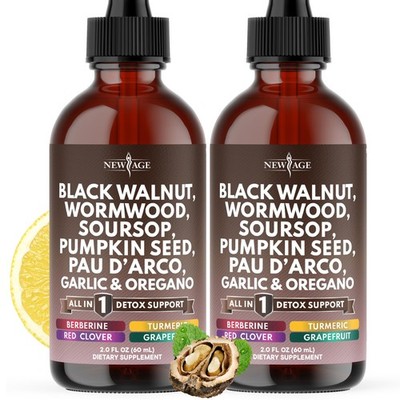 Black Walnut Wormwood Cleanse Drops - Liquid Soursop, 2 Fl Oz (Pack of 2)