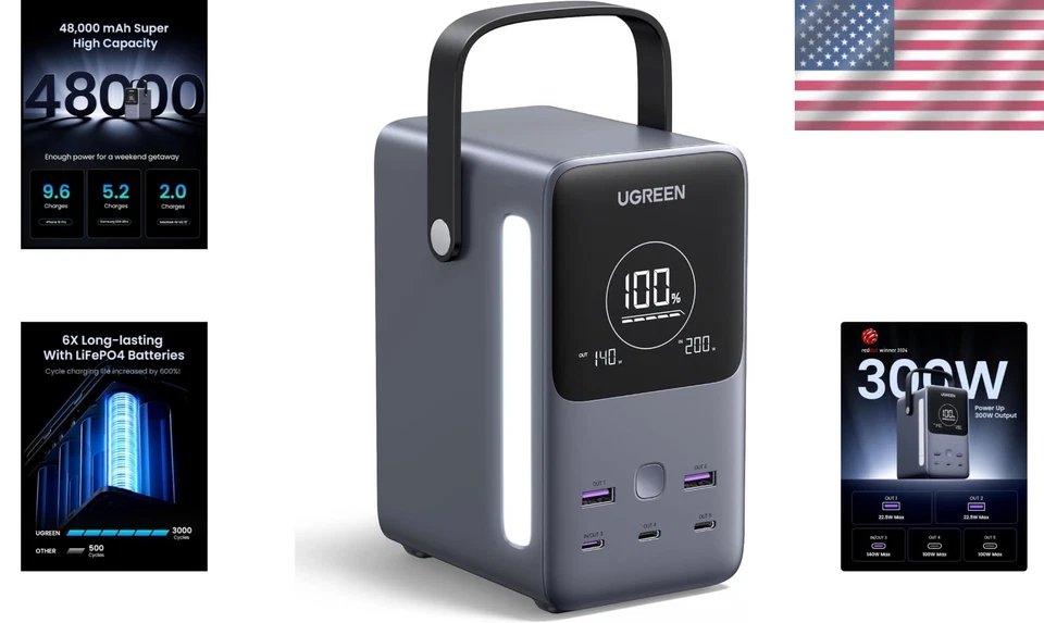 Cargador Portátil 300W 48.000mAh con Pantalla Inteligente y Luz SOS para Exterior Foto 2 de 4