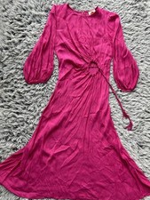 Farm Rio Dress Womens Medium Pink Front Circle Cut Out Midi Tassel Ties Flowy