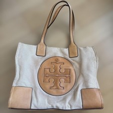 TORY BURCH Leather Logo Hand Tote Bag Women Vintage Genuine