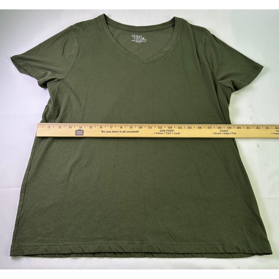 Time and Tru Womens V Neck T Shirt Olive Green Size XL Basic Top | eBay