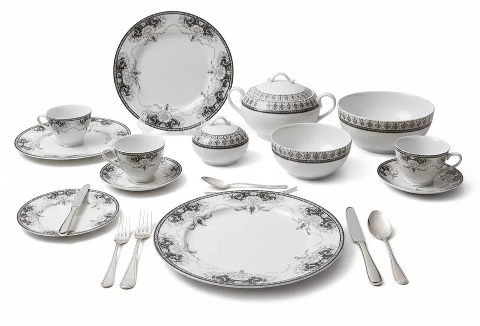 50-Piece Porcelain Dinnerware Set - Service for 6 - White - Dishwasher Safe - Image 2 of 4