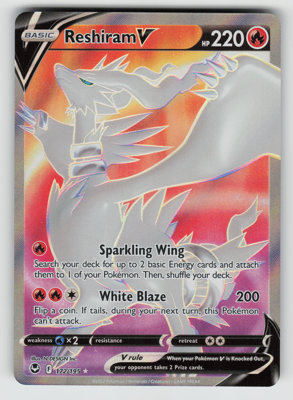 Reshiram V Pokemon Silver Tempest 172/195 Full Art Ultra Rare NM