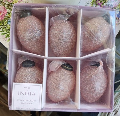 Pink Frosted Pink Egg Shaped Easter Ornaments Set of 6 New In Box Maid In India