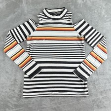 Free People Top Womens Small White Black Striped Mock Neck Cold Shoulder Boho
