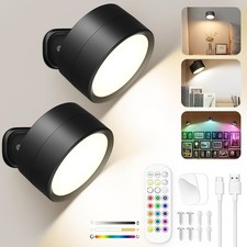 2X Rechargeable LED Wall Sconce Lights Magnetic Wall Mounted Night Lamp + Remote