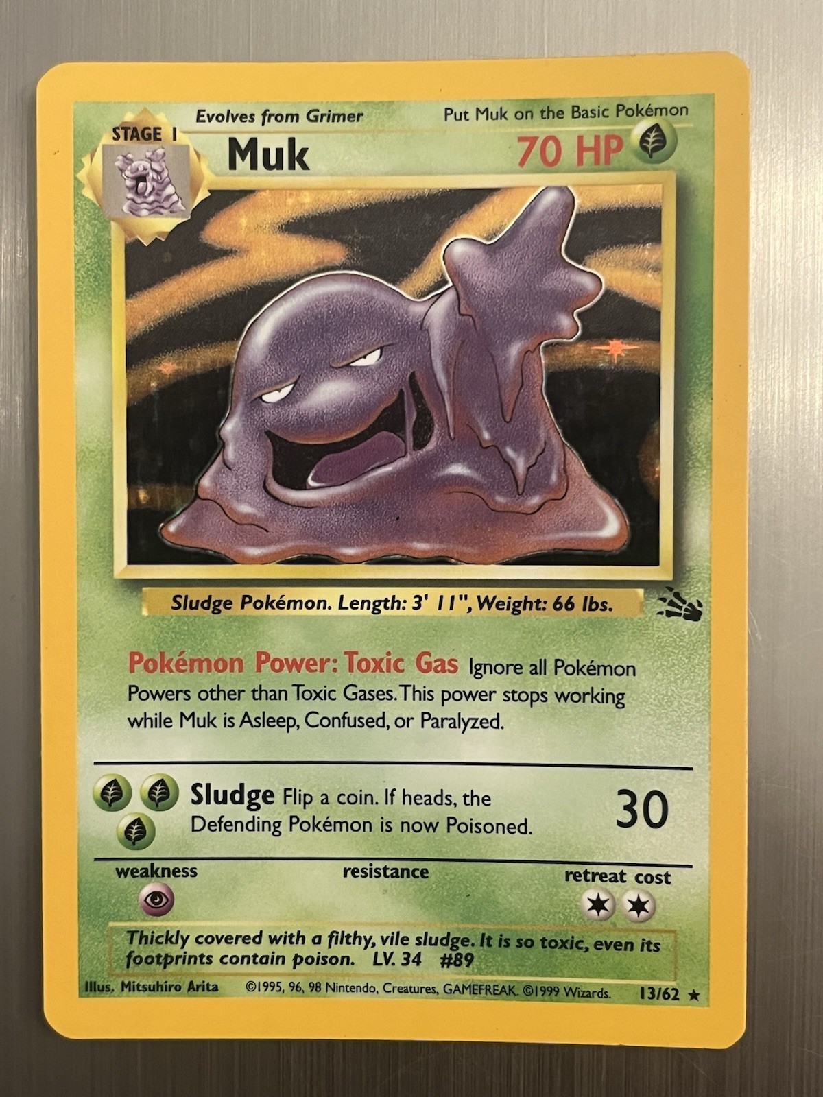 Muk 13/62 Holo Rare Fossil 1999 Pokemon EN MP Vintage Unlimited Grass TCG