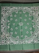 Vintage Springs Bandana Mens Green Paisley HanKerchief 100 Cotton USA 20.5  