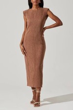 ASTR The Label Plisse Brown Crinkle Pleated Elegant Midi Maxi Dress size M